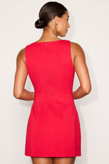 Lavonne Red Sleeveless Boat Neck Mini Dress