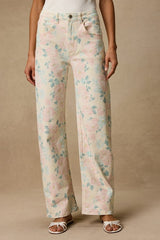 Sydnee Cream Multi Floral Wide-Leg Jeans