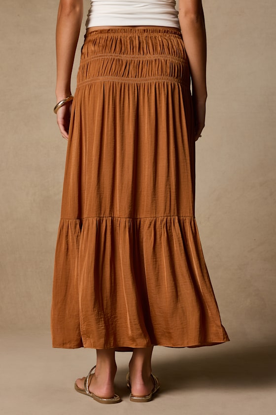 Goldie Light Brown Ruched Midi Skirt