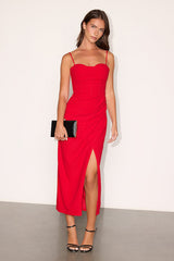 Always Turning Heads Red Bustier Tulip Midi Dress