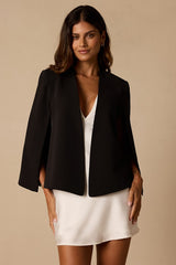 Voguish Charm Black Split Sleeve Blazer Cape