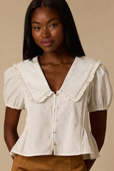 Jae White Cotton Peter Pan Collar Top