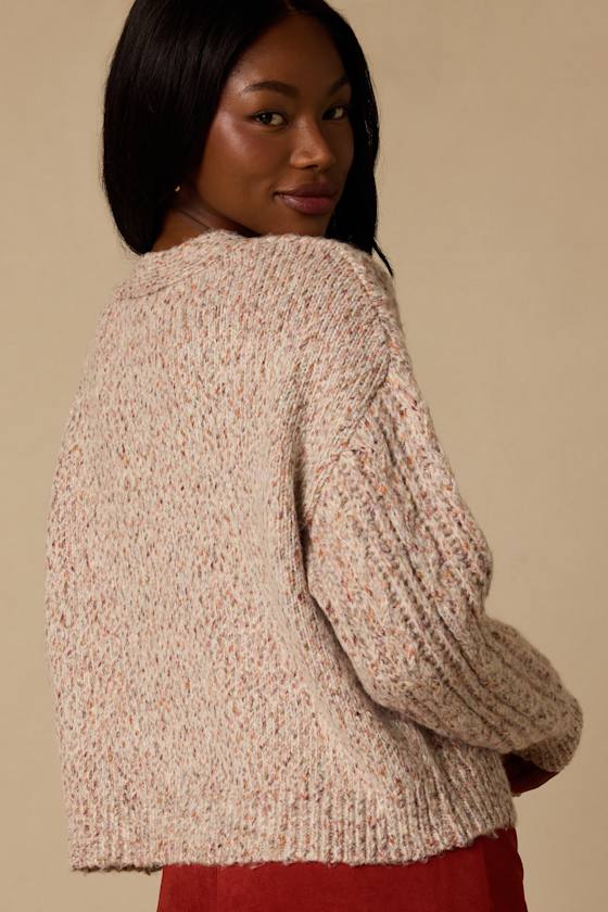 Amori Taupe Marled Cable Knit Cardigan