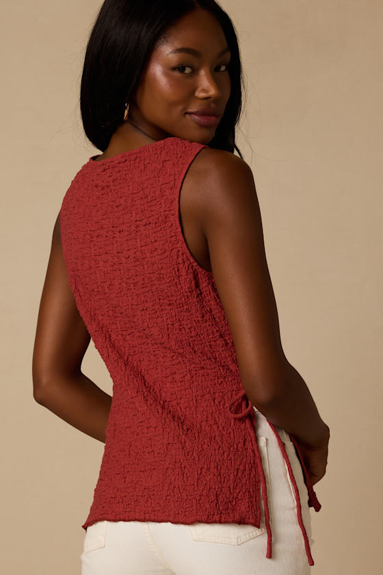 Bizzy Rust Textured Side-Tie Tank Top