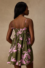 Petunia Olive and Pink Floral Babydoll Mini Dress