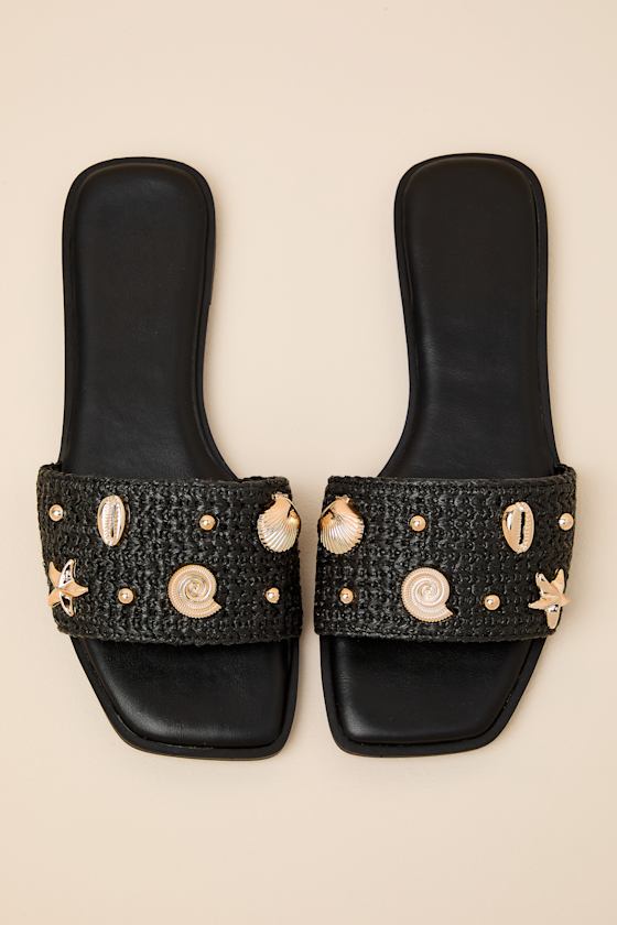 Layan Black Seashell Slide Sandals