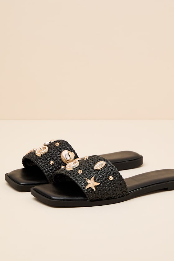 Layan Black Seashell Slide Sandals
