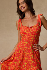 Dara Orange Multi Floral Tie-Strap Midi Dress