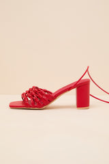 Eda Red Knotted Lace-Up High Heel Sandals