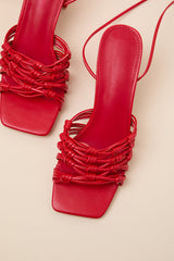 Eda Red Knotted Lace-Up High Heel Sandals