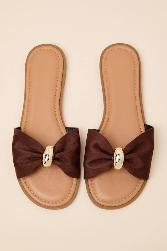 Nara Brown Suede Slide Sandals