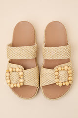 Babette Beige Raffia Buckle Platform Slide Sandals