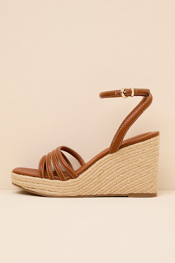 Sunnie Cognac Raffia Wedge Sandals