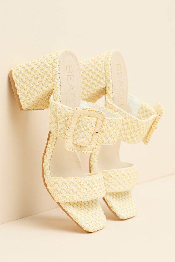 Lucy French Vanilla Raffia High Heel Slide Sandals