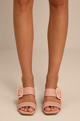 Lucy Blush Raffia High Heel Slide Sandals