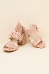 Lucy Blush Raffia High Heel Slide Sandals
