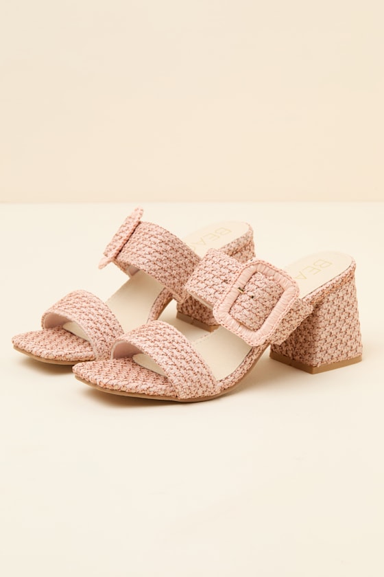 Lucy Blush Raffia High Heel Slide Sandals