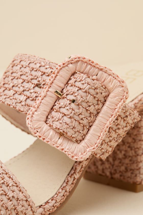 Lucy Blush Raffia High Heel Slide Sandals