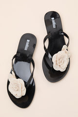 Harmonic Petals Black and Beige Thong Sandals