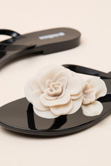 Harmonic Petals Black and Beige Thong Sandals