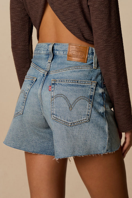 Ribcage Medium Wash High-Rise Cutoff Denim Shorts