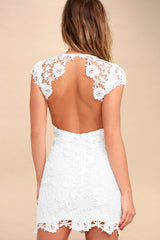 Romance Language White Backless Lace Dress