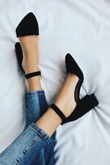 Ellarose Black Suede Ankle Strap Heels