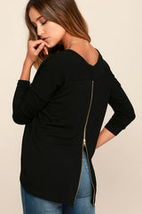 Zip to My Lou Black Sweater Top