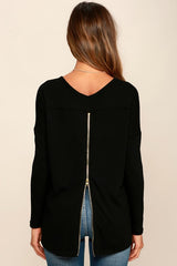 Zip to My Lou Black Sweater Top