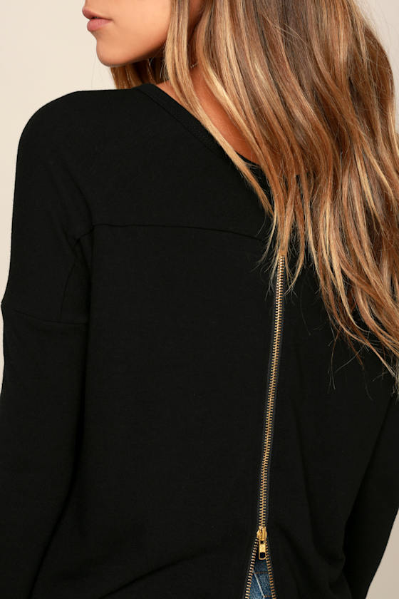 Zip to My Lou Black Sweater Top