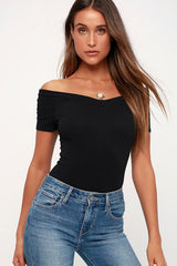 Sandpiper Black Ribbed Off-the-Shoulder Bodysuit