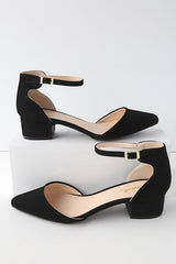 Lucinda Black Nubuck Ankle Strap Pumps