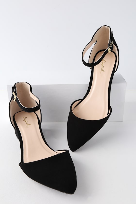 Lucinda Black Nubuck Ankle Strap Pumps