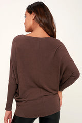 Verla Washed Plum Purple Dolman Sleeve Sweater Top