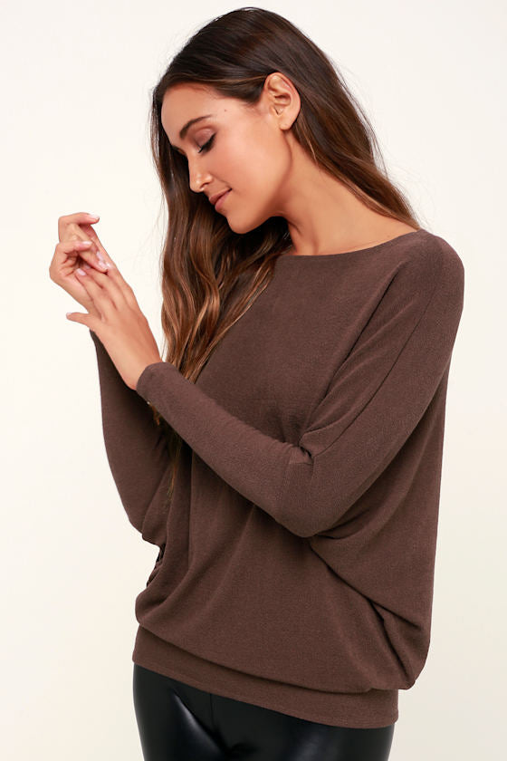 Verla Washed Plum Purple Dolman Sleeve Sweater Top