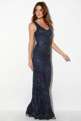 Dramatic Entrance Navy Blue Sequin Maxi Dress