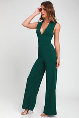 Thinking Out Loud Hunter Green Backless Jumpsuit