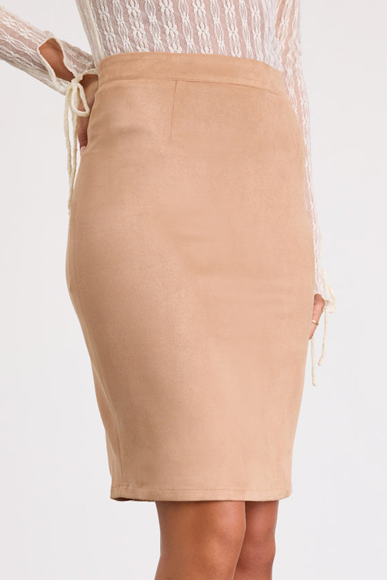 Superpower Tan Suede Pencil Skirt