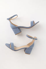 Harper Light Blue Suede Ankle Strap Heels