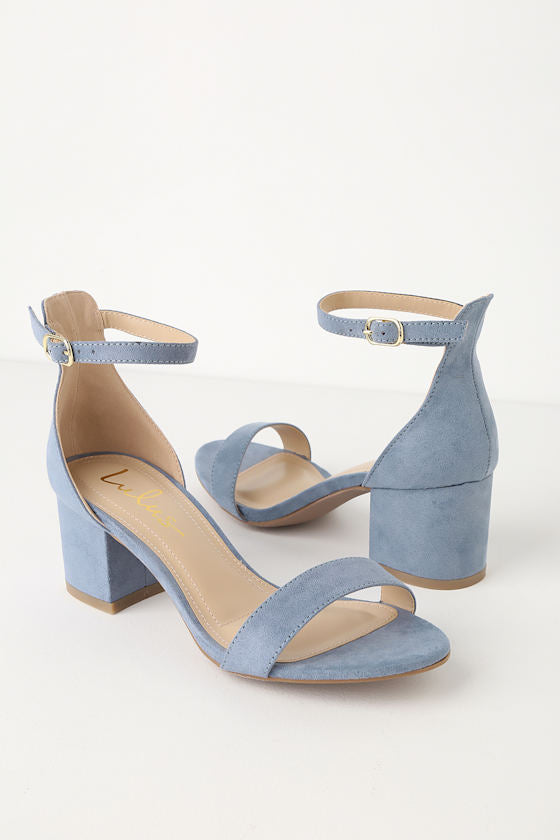 Harper Light Blue Suede Ankle Strap Heels