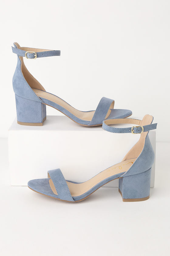 Harper Light Blue Suede Ankle Strap Heels