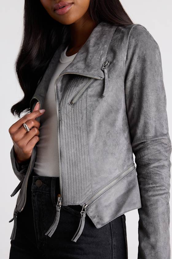 Ready For Anything Charcoal Grey Suede Moto Jacket