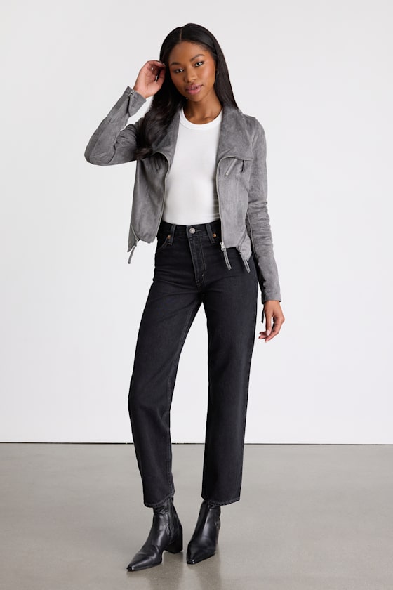 Ready For Anything Charcoal Grey Suede Moto Jacket