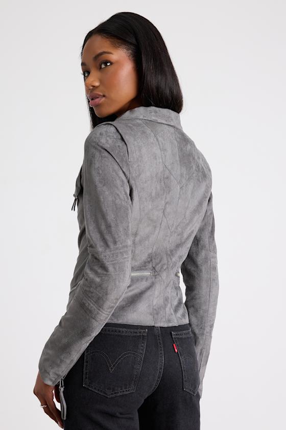 Ready For Anything Charcoal Grey Suede Moto Jacket