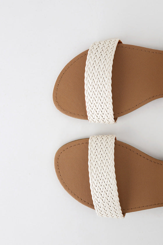 Blaise White Flat Sandals