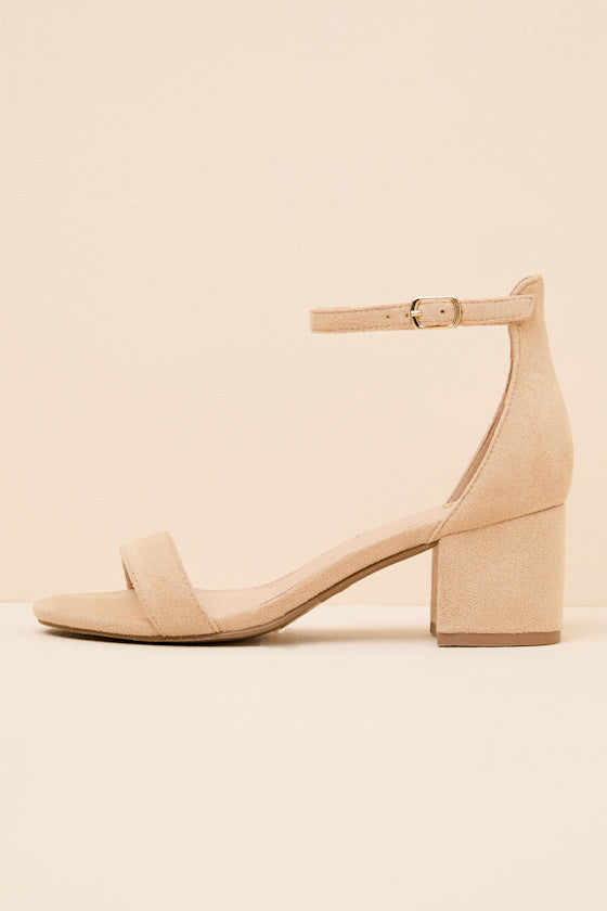 Harper Natural Suede Ankle Strap Heels