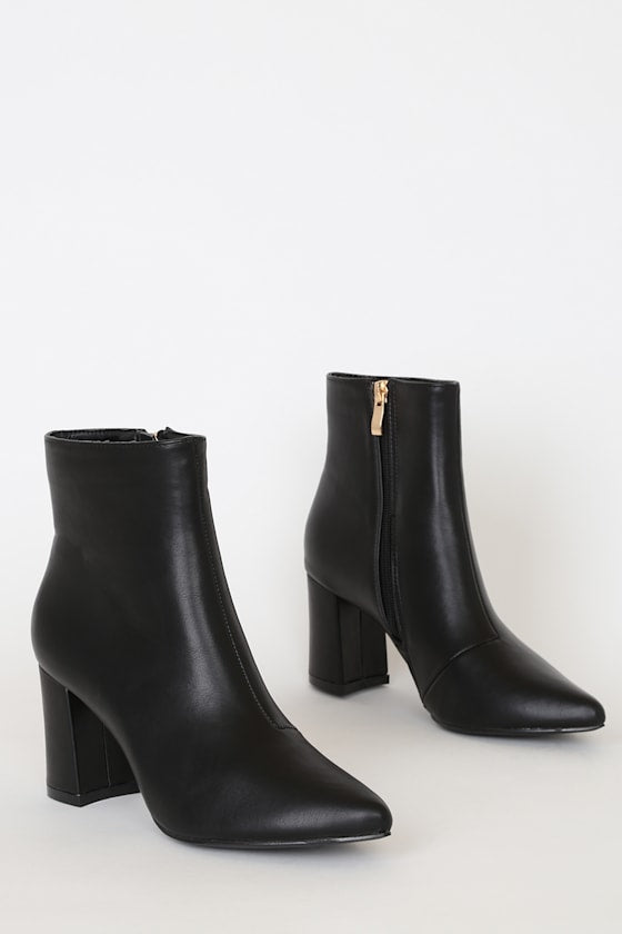 Sarai Black Pointed-Toe Ankle Booties