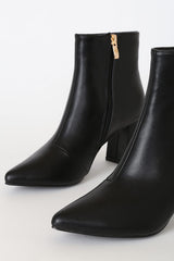 Sarai Black Pointed-Toe Ankle Booties