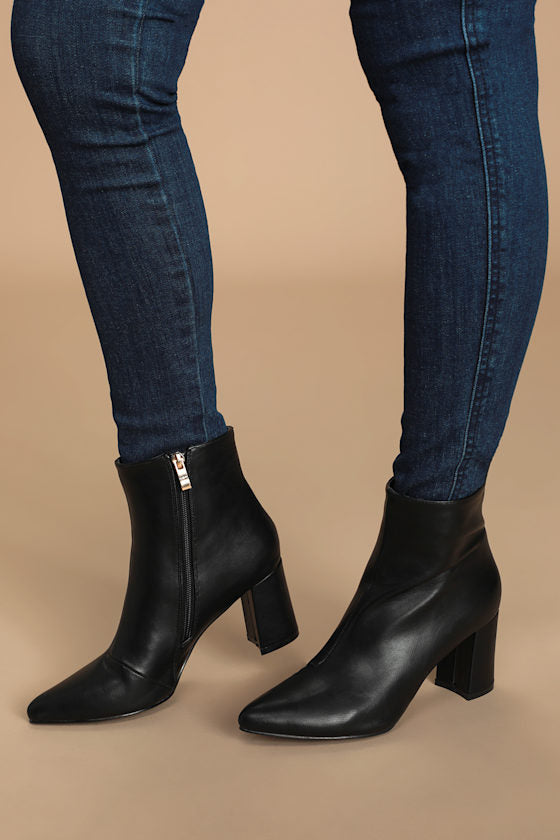 Sarai Black Pointed-Toe Ankle Booties