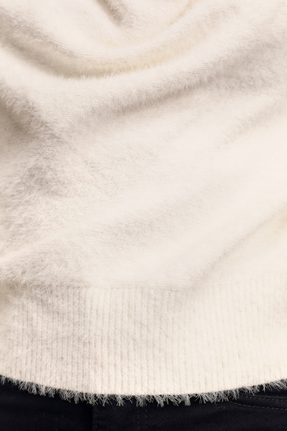 Care For You White Eyelash Knit Cowl Neck Reversible Sweater